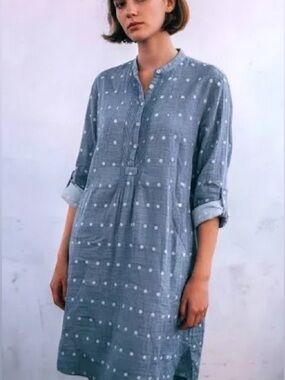 Isabella Sinclair for Anthropologie Trovata Chambray Polka Dot Mini Shirt Dress